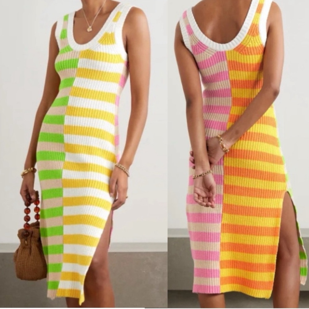 STAUD Seashore Capri Stripe Rib Knit Midi Dress - Picture 1 of 10